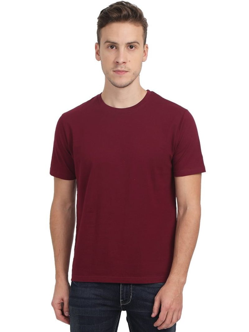Men's Maroon Half Sleeve Round Neck Plain T-Shirt