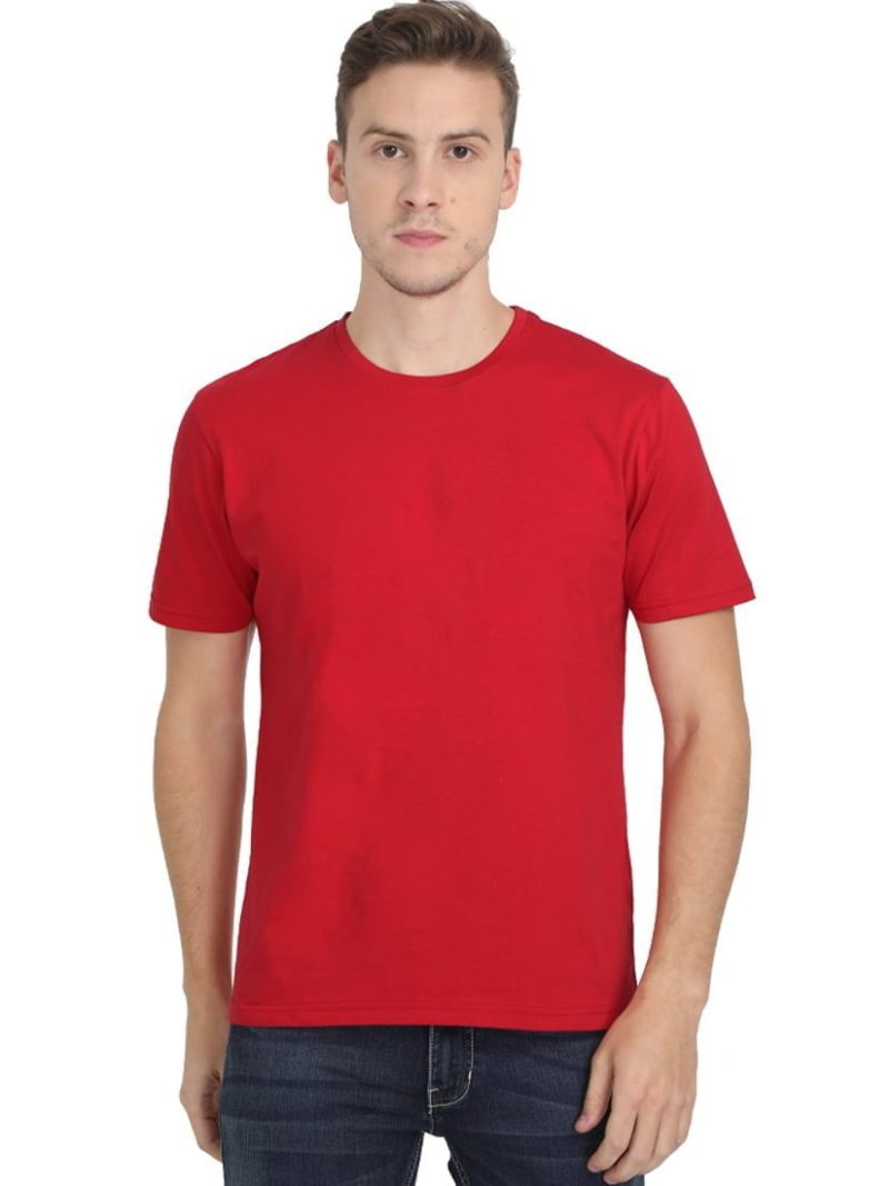 Men's Red Half Sleeve Round Neck Plain T-Shirt