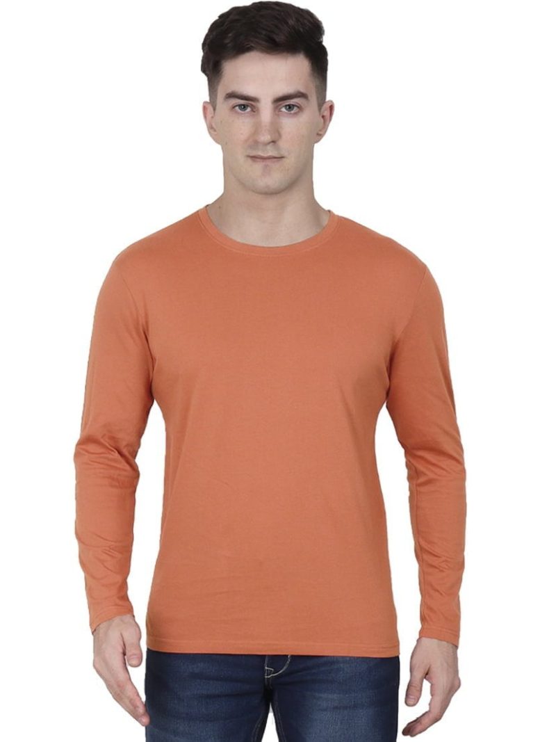Men's Saffron Full Sleeve Round Neck Plain T-Shirt