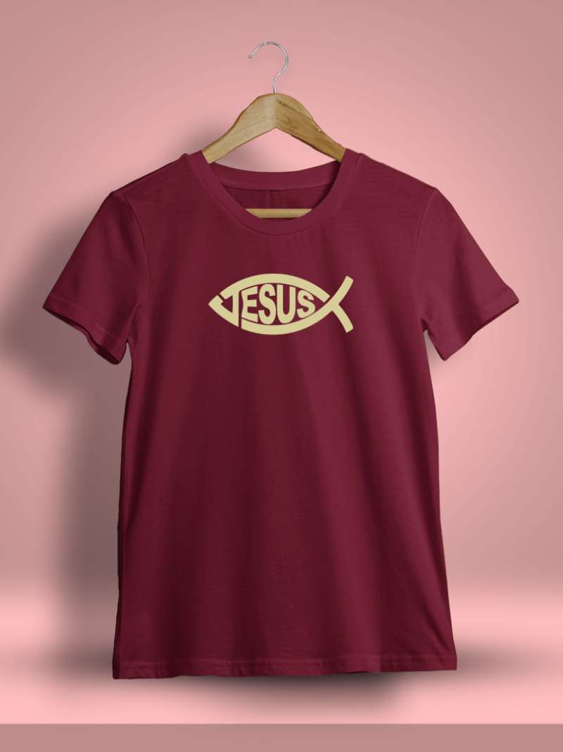 Jesus Fish  Typography Printed T-Shirt For Men - Half Sleeve
