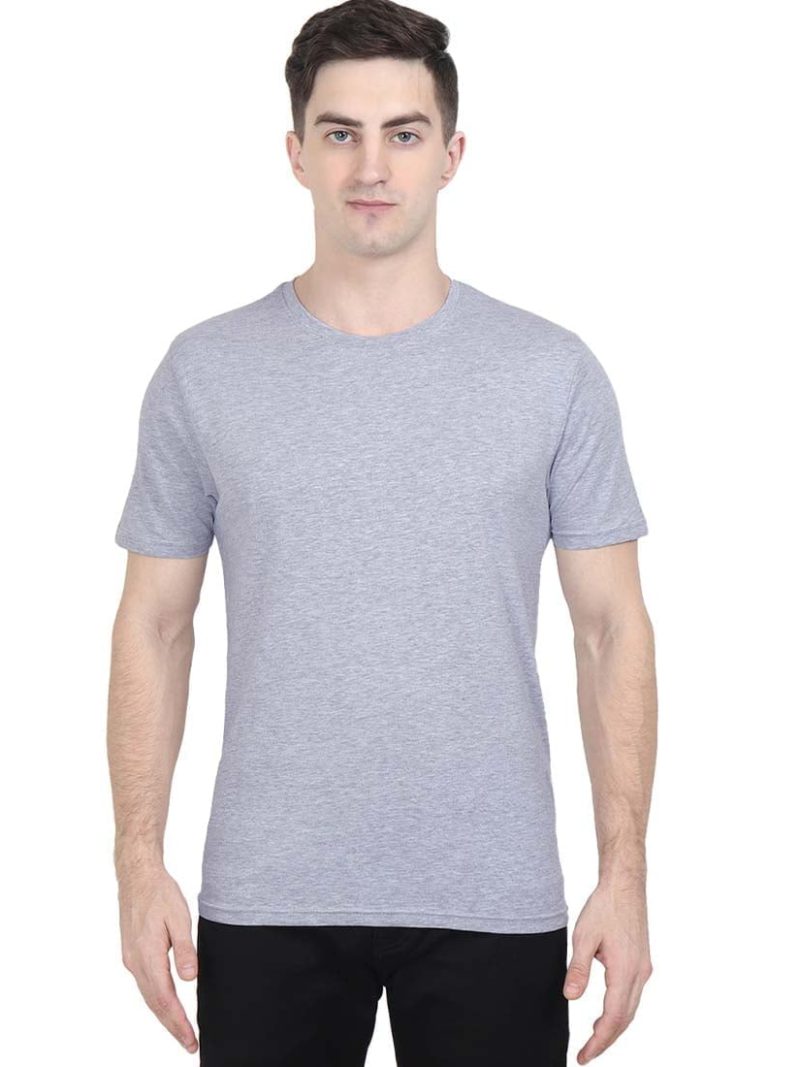 Men's Grey Melange Half Sleeve Round Neck Plain T-Shirt