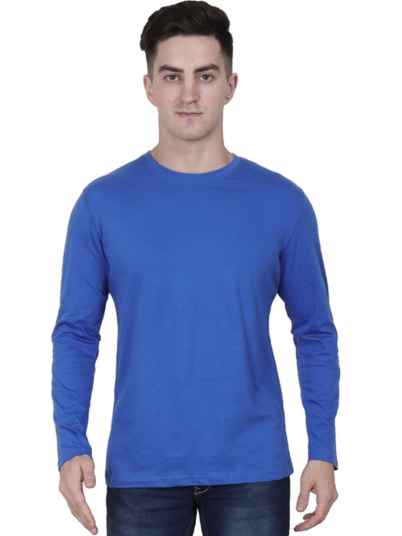 Men's Royal Blue Full Sleeve Round Neck Plain T-Shirt