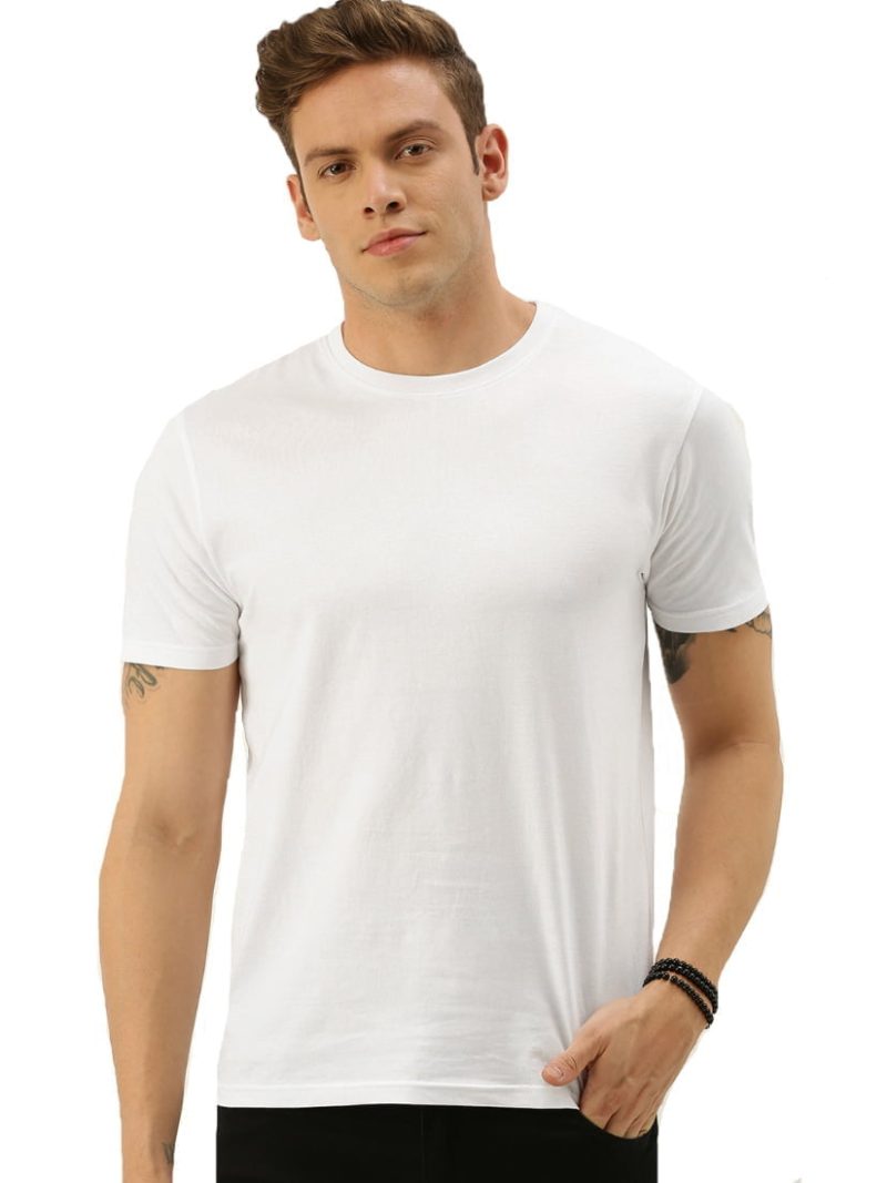Men's White Half Sleeve Round Neck Plain T-Shirt