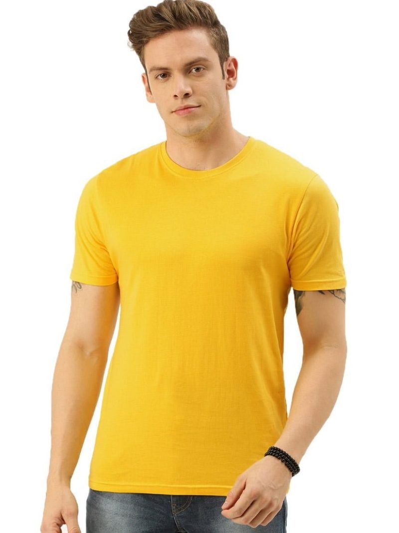 Men's Yellow Half Sleeve Round Neck Plain T-Shirt